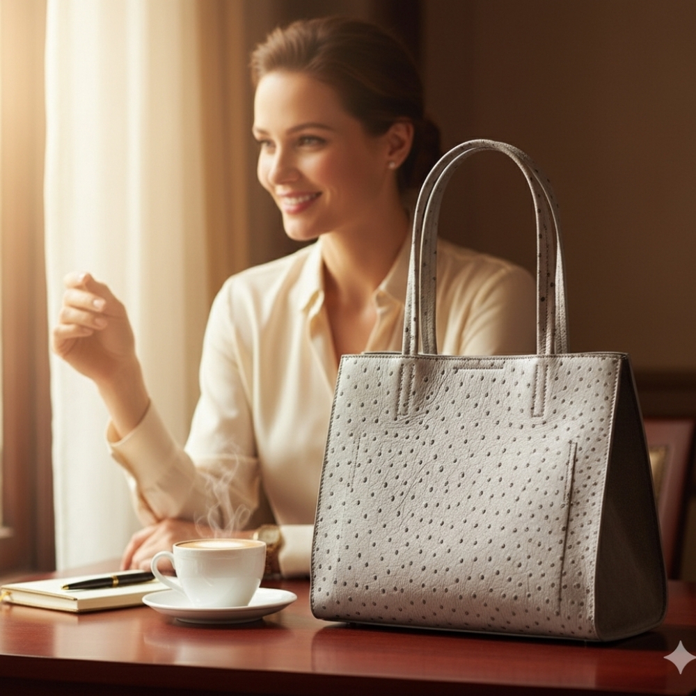 Banana Republic Leather/Suede Ostrich Tote-Grey/Brown